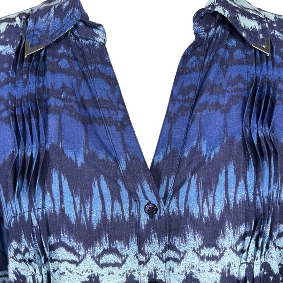 Vintage America Women’s Button Up Blue Tunic With Ink Blot Pattern Small… - Picture 3 of 15